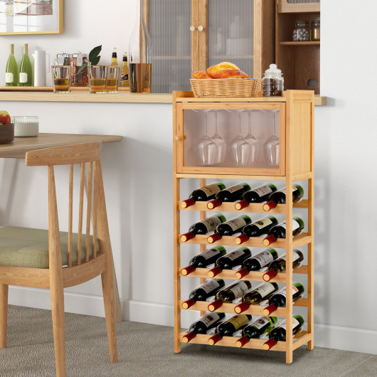 Bamboo Freestanding Wine Rack with Glass Hanger and Cabinet 2 Bamboo Freestanding Wine Rack with Glass Hanger and Cabinet - Image 2