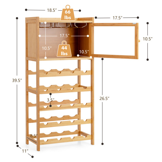 Bamboo Freestanding Wine Rack with Glass Hanger and Cabinet 4 Bamboo Freestanding Wine Rack with Glass Hanger and Cabinet - Image 4