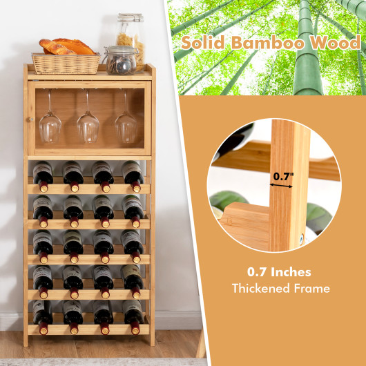 Bamboo Freestanding Wine Rack with Glass Hanger and Cabinet 5 Bamboo Freestanding Wine Rack with Glass Hanger and Cabinet - Image 5