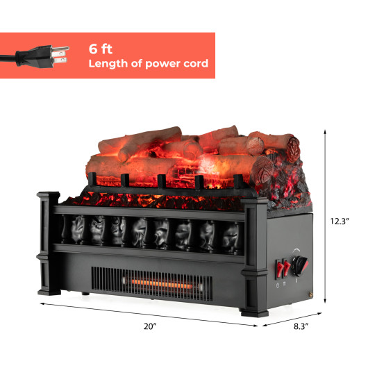 20 Inch Electric Fireplace Heater with Birchwood Ember Bed Black - Image 5