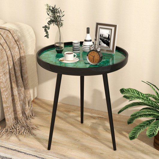 Green Mid Century Modern End Table with Handmade Sea Shell Top