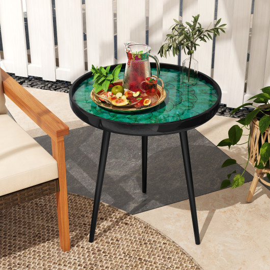 Green Mid Century Modern End Table with Handmade Sea Shell Top - Image 2