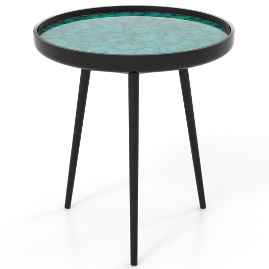 Green Mid Century Modern End Table with Handmade Sea Shell Top - Image 3