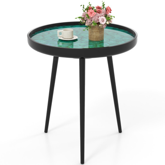 Green Mid Century Modern End Table with Handmade Sea Shell Top - Image 4