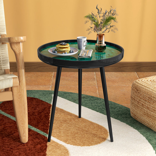 Green Mid Century Modern End Table with Handmade Sea Shell Top - Image 6