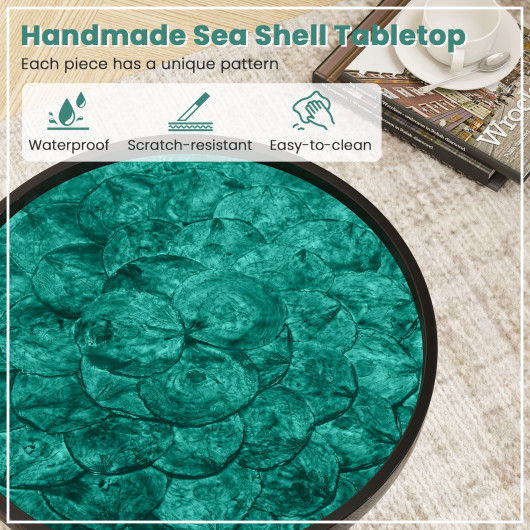 Green Mid Century Modern End Table with Handmade Sea Shell Top - Image 7