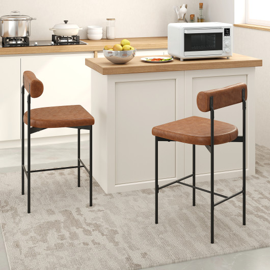 Counter Height Upholstered Bar Stools with Backrest and Footrest (Set of 2)