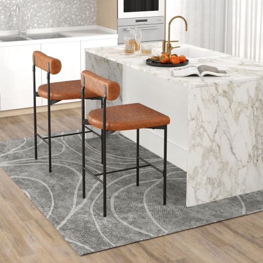 Counter Height Upholstered Bar Stools with Backrest and Footrest (Set of 2) - Image 2