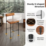 Counter Height Upholstered Bar Stools with Backrest and Footrest (Set of 2)