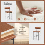 Counter Height Upholstered Bar Stools with Backrest and Footrest (Set of 2)
