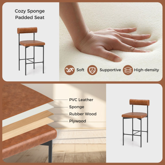 Counter Height Upholstered Bar Stools with Backrest and Footrest (Set of 2) - Image 6