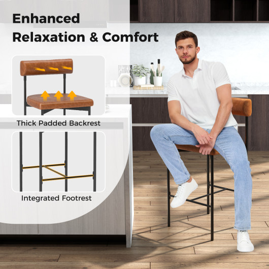 Counter Height Upholstered Bar Stools with Backrest and Footrest (Set of 2) - Image 7
