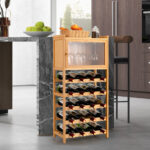 Bamboo Freestanding Wine Rack with Glass Hanger and Cabinet 13 Bamboo Freestanding Wine Rack with Glass Hanger and Cabinet