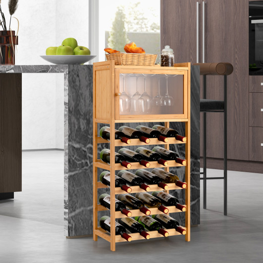 Bamboo Freestanding Wine Rack with Glass Hanger and Cabinet 6 Bamboo Freestanding Wine Rack with Glass Hanger and Cabinet - Image 6