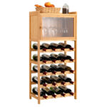 Bamboo Freestanding Wine Rack with Glass Hanger and Cabinet 14 Bamboo Freestanding Wine Rack with Glass Hanger and Cabinet