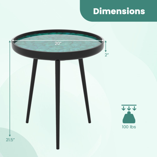 Green Mid Century Modern End Table with Handmade Sea Shell Top - Image 5