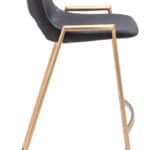 Black and Gold Mid-Century Modern Counter Stool with Armrests (Set of 2)