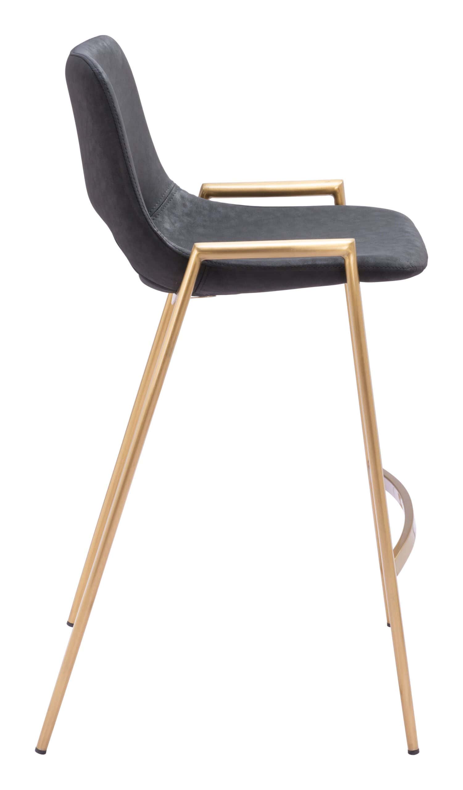Black and Gold Mid-Century Modern Counter Stool with Armrests (Set of 2)