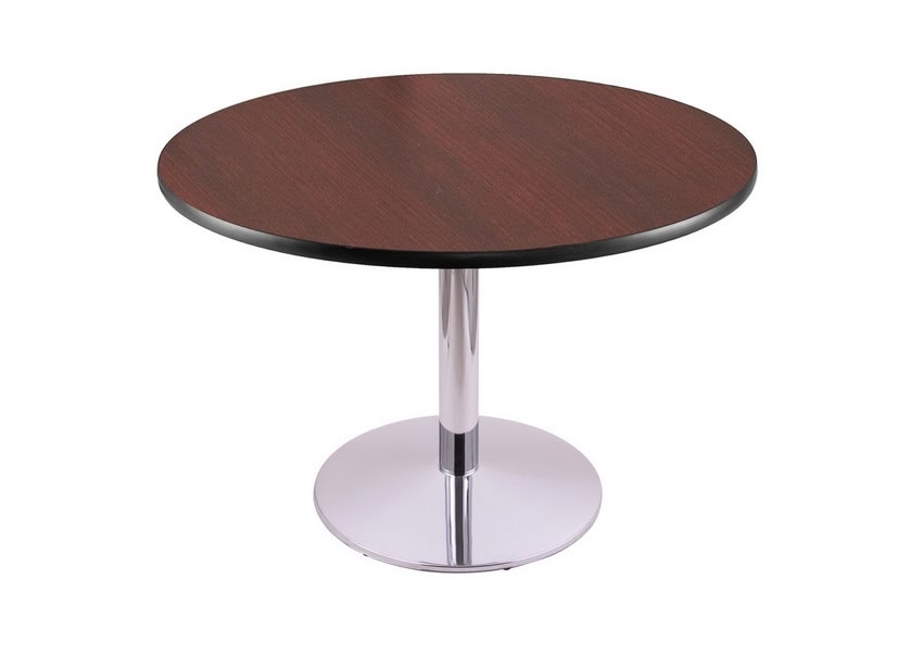 30-Inch Tall Chrome Table with Reversible 36-Inch Black/Dark Cherry Round Top and Round Footed 22-Inch Base 1 30-Inch Tall Chrome Table with Reversible 36-Inch Black/Dark Cherry Round Top and Round Footed 22-Inch Base