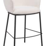 Ivory Teddy Fabric Barstool with Footrest and Steel Frame