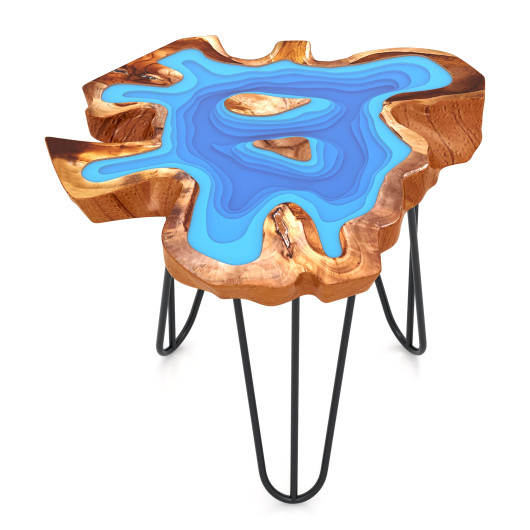 Epoxy Resin Teak Wood End Table with Irregular Tabletop 3 Epoxy Resin Teak Wood End Table with Irregular Tabletop - Image 3