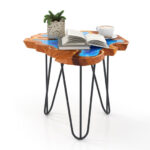 Epoxy Resin Teak Wood End Table with Irregular Tabletop 11 Epoxy Resin Teak Wood End Table with Irregular Tabletop