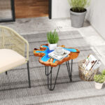 Epoxy Resin Teak Wood End Table with Irregular Tabletop 13 Epoxy Resin Teak Wood End Table with Irregular Tabletop