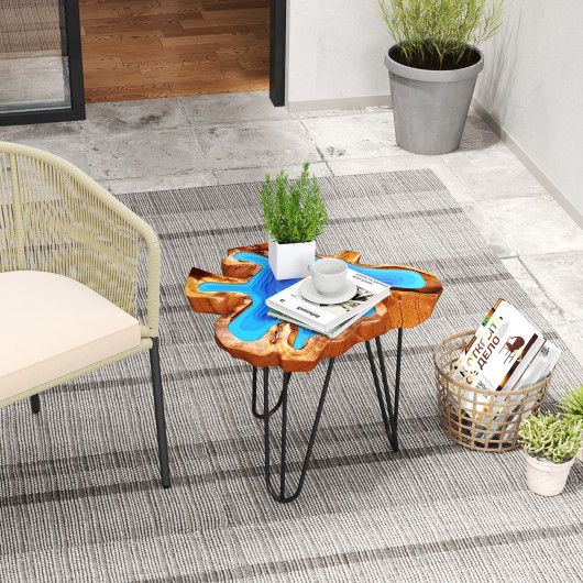 Epoxy Resin Teak Wood End Table with Irregular Tabletop 6 Epoxy Resin Teak Wood End Table with Irregular Tabletop - Image 6