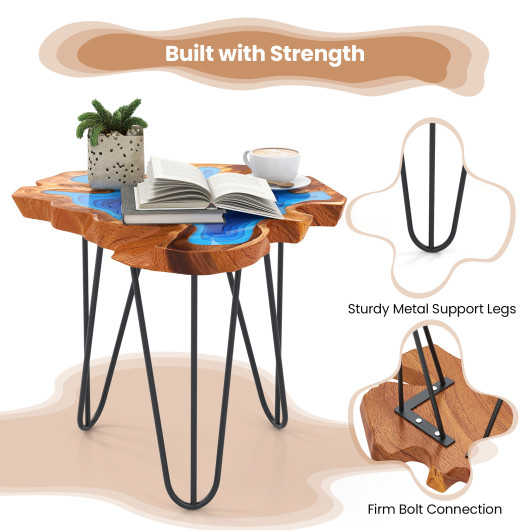 Epoxy Resin Teak Wood End Table with Irregular Tabletop 7 Epoxy Resin Teak Wood End Table with Irregular Tabletop - Image 7