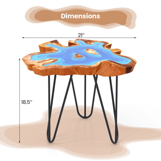 Epoxy Resin Teak Wood End Table with Irregular Tabletop 5 Epoxy Resin Teak Wood End Table with Irregular Tabletop - Image 5