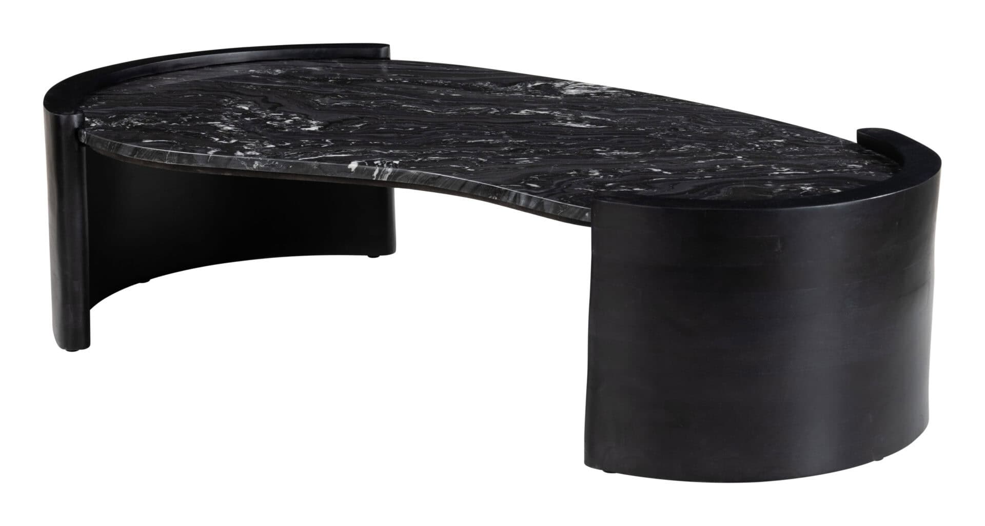 Black Marble Top Coffee Table with Wood Base, Modern Design 5 Black Marble Top Coffee Table with Wood Base, Modern Design - Image 5