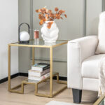 22 Inch 2 Tier End Table with Tempered Glass Top