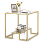 22 Inch 2 Tier End Table with Tempered Glass Top