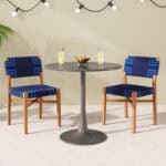 Round Taupe Dining Table with Weather-Resistant Aluminum Frame for 2