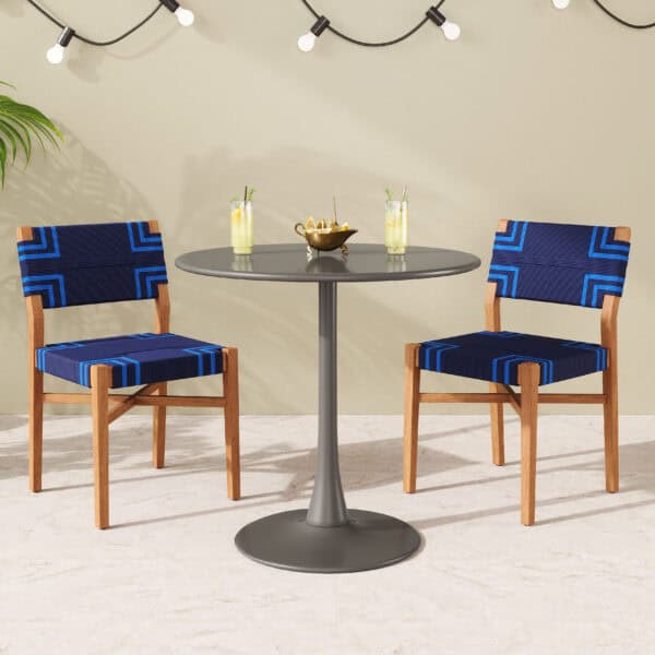 Round Taupe Dining Table with Weather-Resistant Aluminum Frame for 2