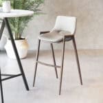 Mid-Century Modern Barstool with Faux Leather and Walnut Legs (Set of 2)