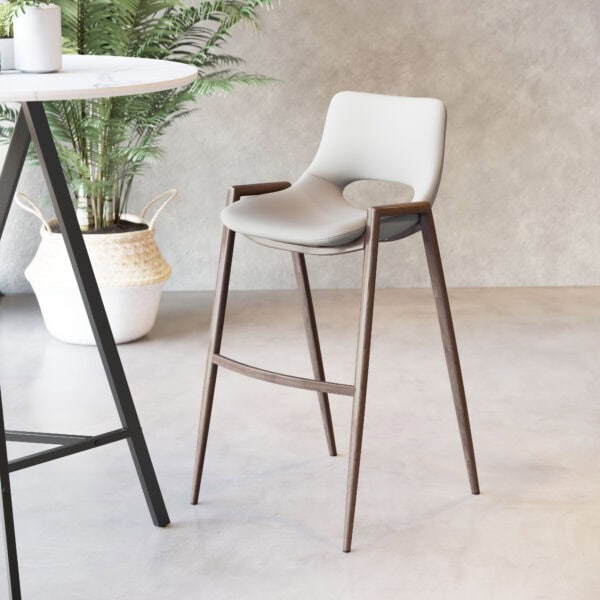 Mid-Century Modern Barstool with Faux Leather and Walnut Legs (Set of 2)
