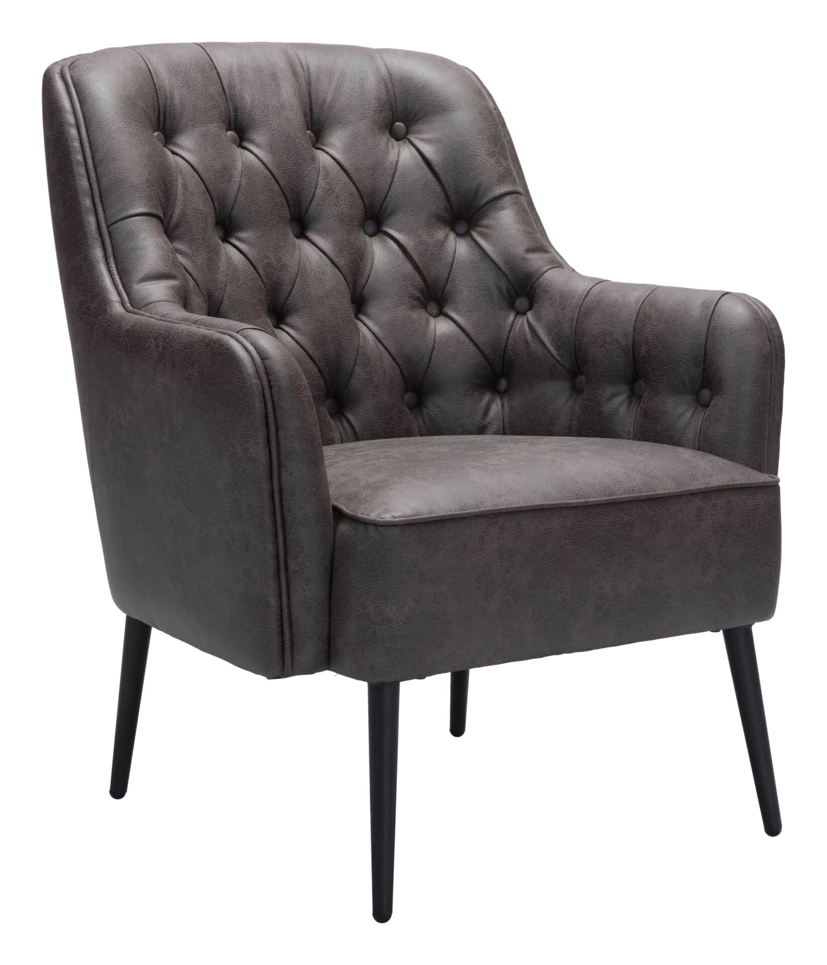 Vintage Tufted Vinyl Accent Chair with Steel Legs 2 Vintage Tufted Vinyl Accent Chair with Steel Legs - Image 2