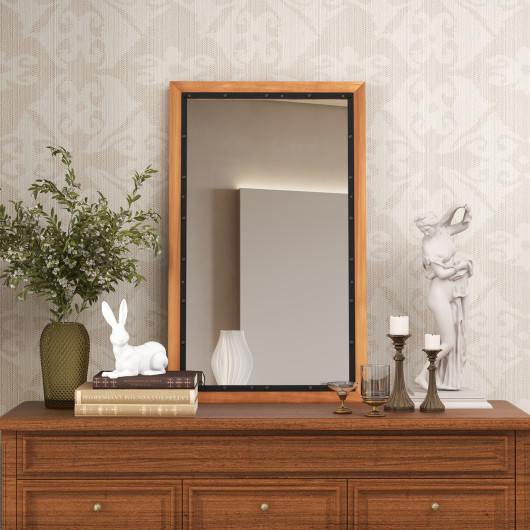 Natural Farmhouse Rectangular Wall Mirror with Durable Backboard