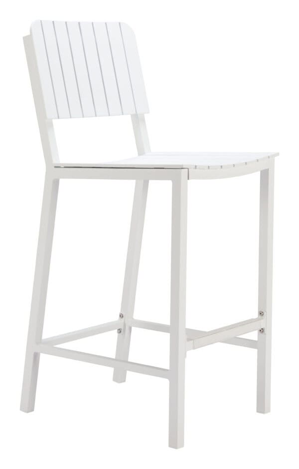 White Modern Outdoor Aluminum Barstool with Ergonomic Footrest