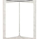 Marble Top Side Table with Cast Aluminum Base in White & Silver