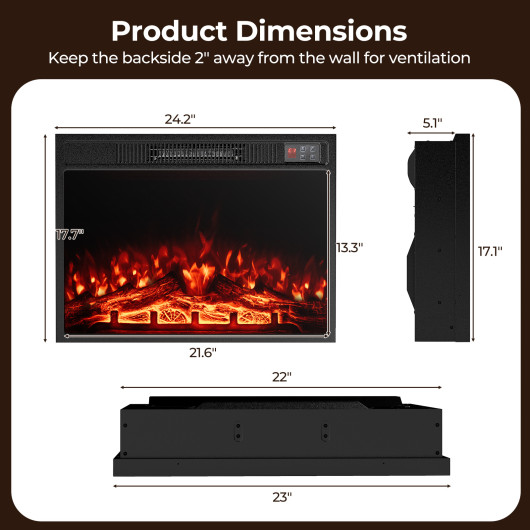 23 Inch Electric Fireplace Insert with Adjustable Heat and Flames - Image 4