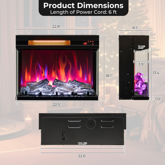 3-Sided Electric Fireplace Insert with Adjustable Heat and Flame Effects - Image 4