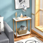Compact 2-Tier End Table with Bamboo Frame and Shelf