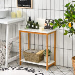 Compact 2-Tier End Table with Bamboo Frame and Shelf