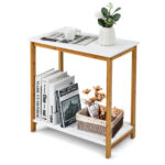 Compact 2-Tier End Table with Bamboo Frame and Shelf