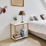 Compact 2-Tier End Table with Bamboo Frame and Shelf