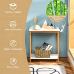 Compact 2-Tier End Table with Bamboo Frame and Shelf