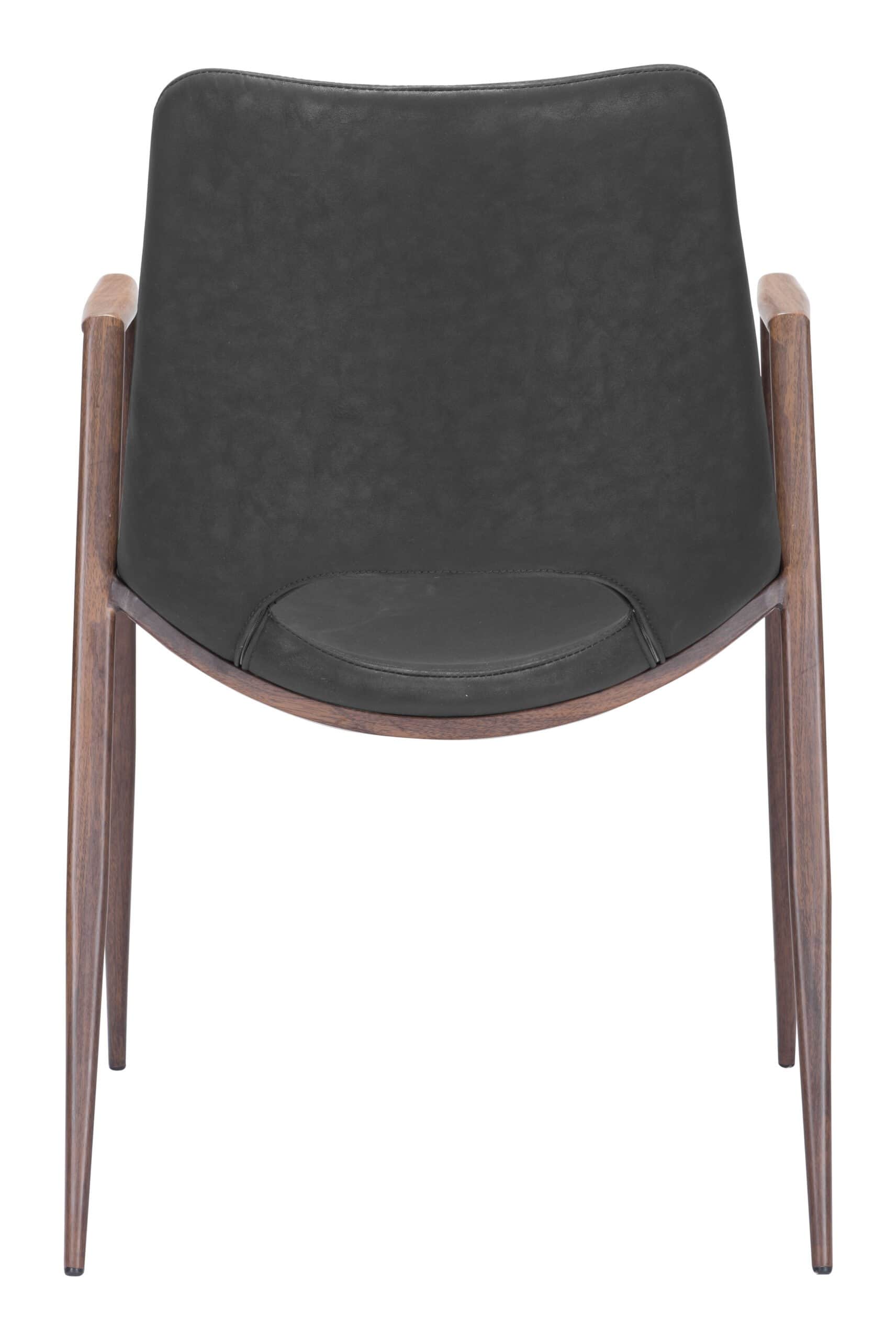 Black Walnut Mid-Century Faux Leather Dining Chairs with Armrests (Set of 2)