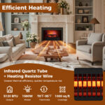 23 Inch Black Electric Fireplace with 3D Flame Effect